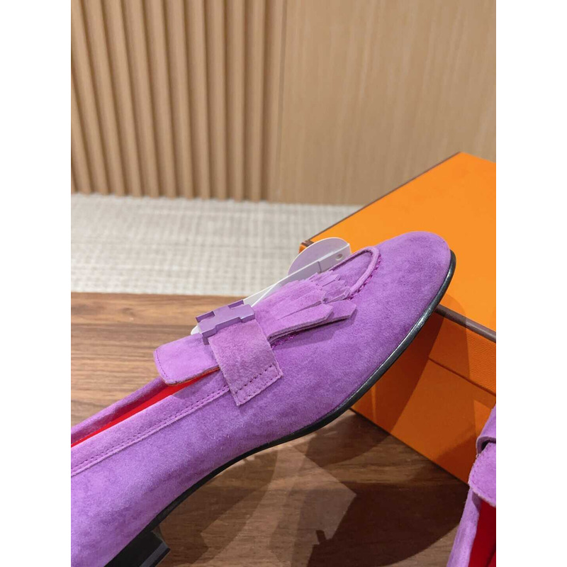 H**mes suede goatskin womens royal loafers purple