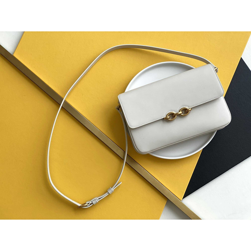 Saint Laurent Maillon Leather Wallet On Chain White