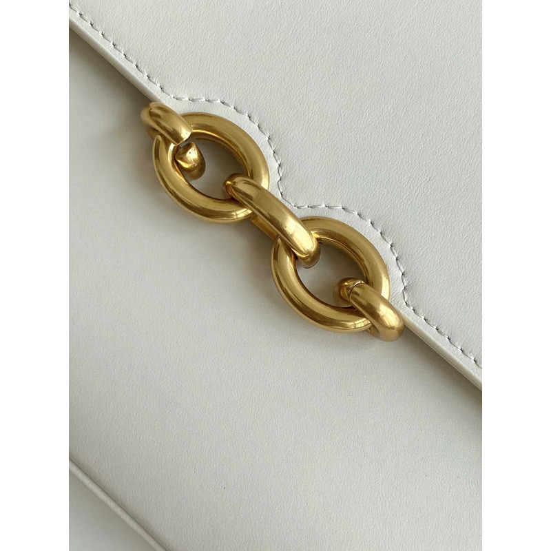 Saint Laurent Maillon Leather Wallet On Chain White