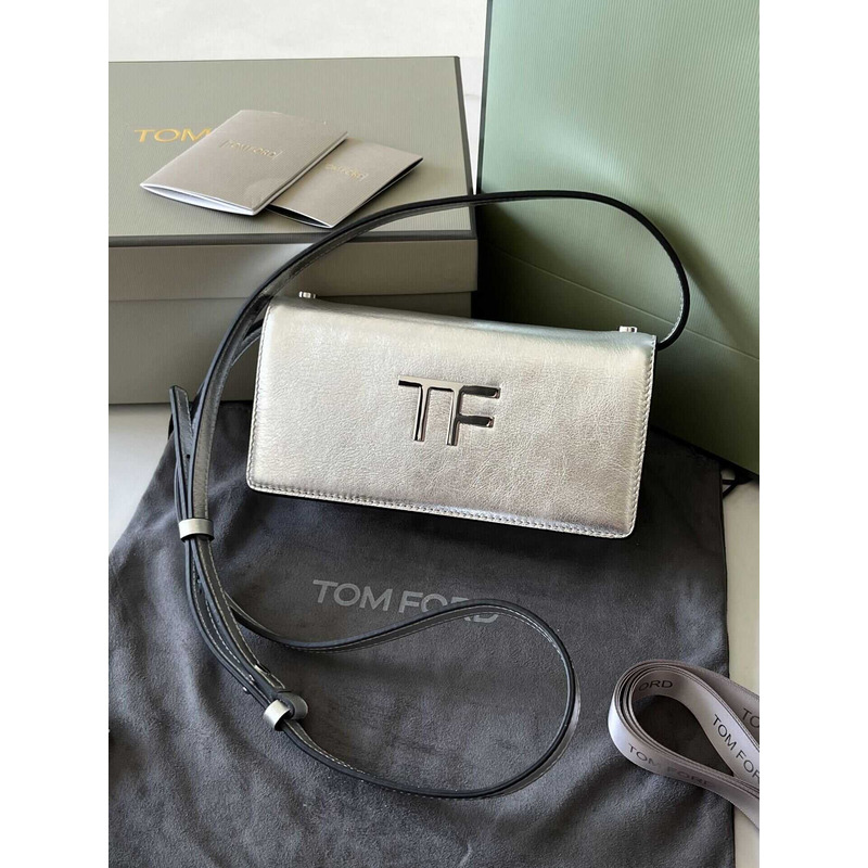 Tom Ford Mini Metallic Leather Shoulder Bag Silver