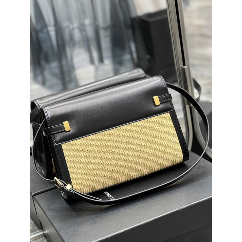 Saint Laurent  Manhattan Leather Shoulder Bag Black And Beige