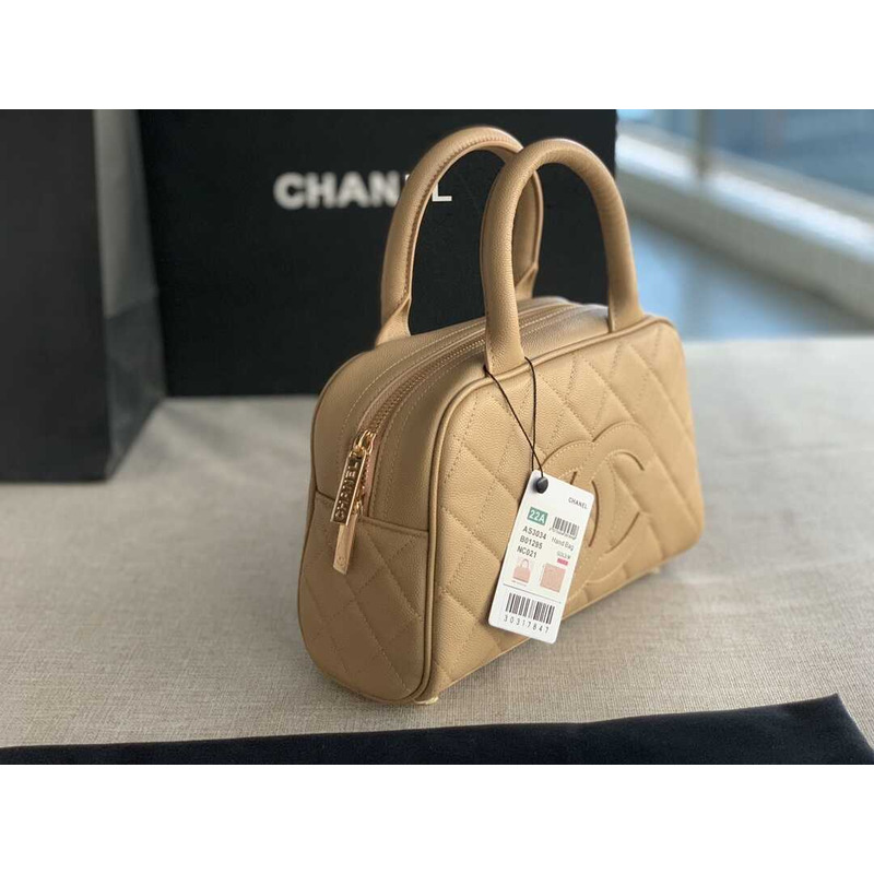 Ch*el bowling bag leather beige