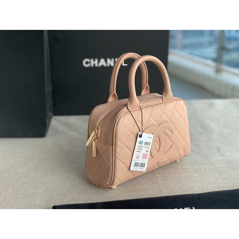Ch*el bowling bag leather pink