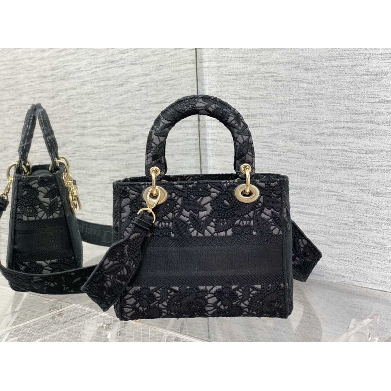 D*or  medium lady d-lite bag embroidery black