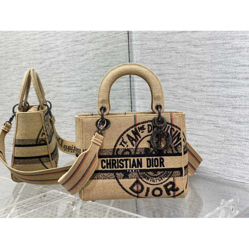 D*or  medium lady d-lite bag embroidery beige