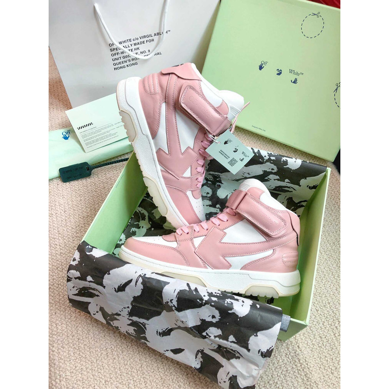 Off White Ooo Sartorial Stitching Mid-top Sneakers Pink And White