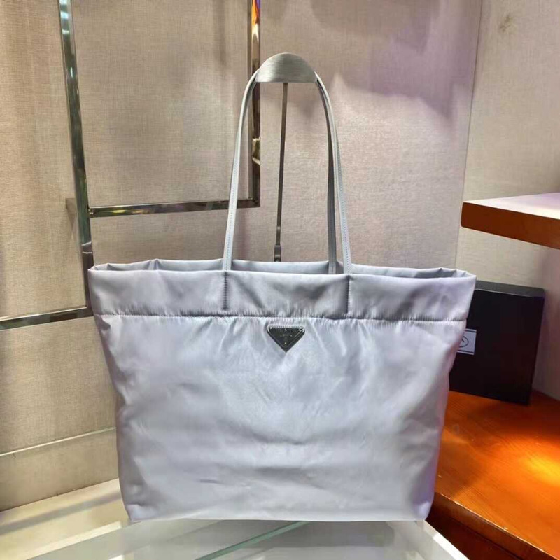 Pra*a re-nylon and saffiano leather tote bag blue