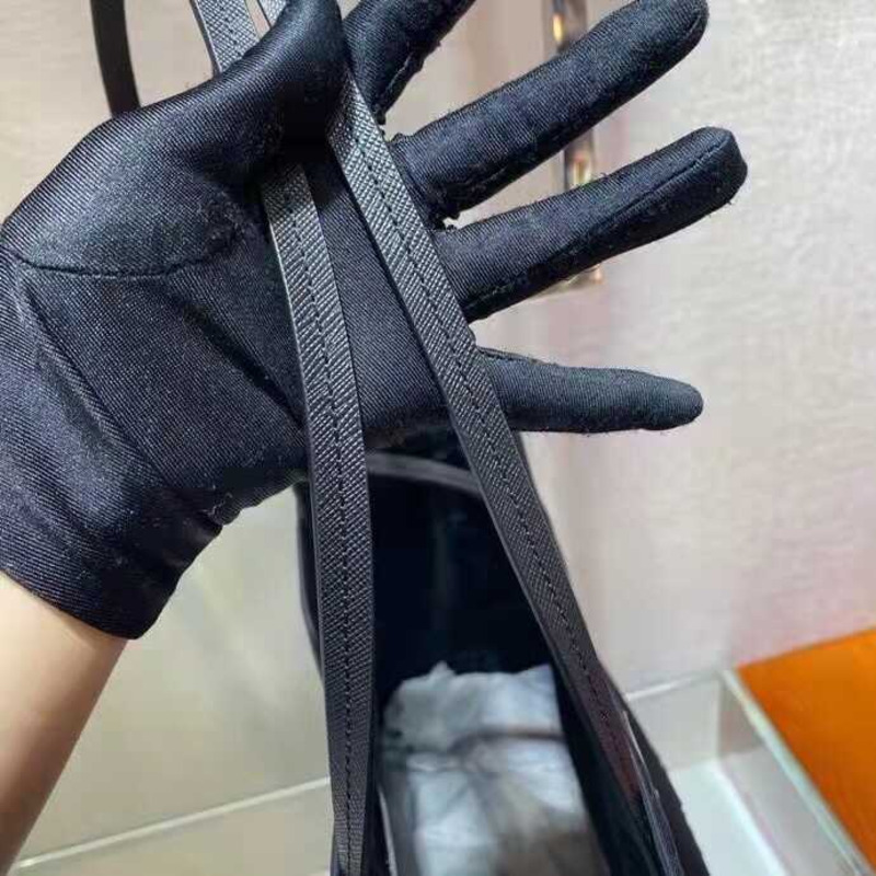 Pra*a re-nylon and saffiano leather tote bag black