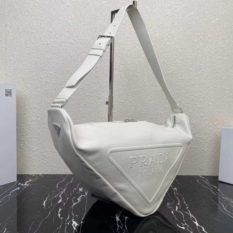 Pra*a pre-owned triangle logo embossed shoulder bag white