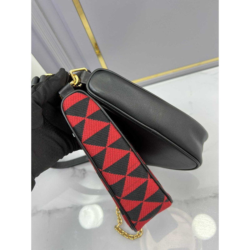 Pra*a symbole leather and fabric mini bag black&red