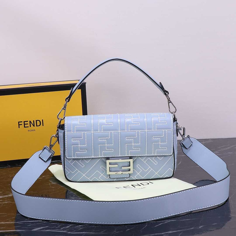 F**di baguette bag nappa leather with stitched ff pattern blue