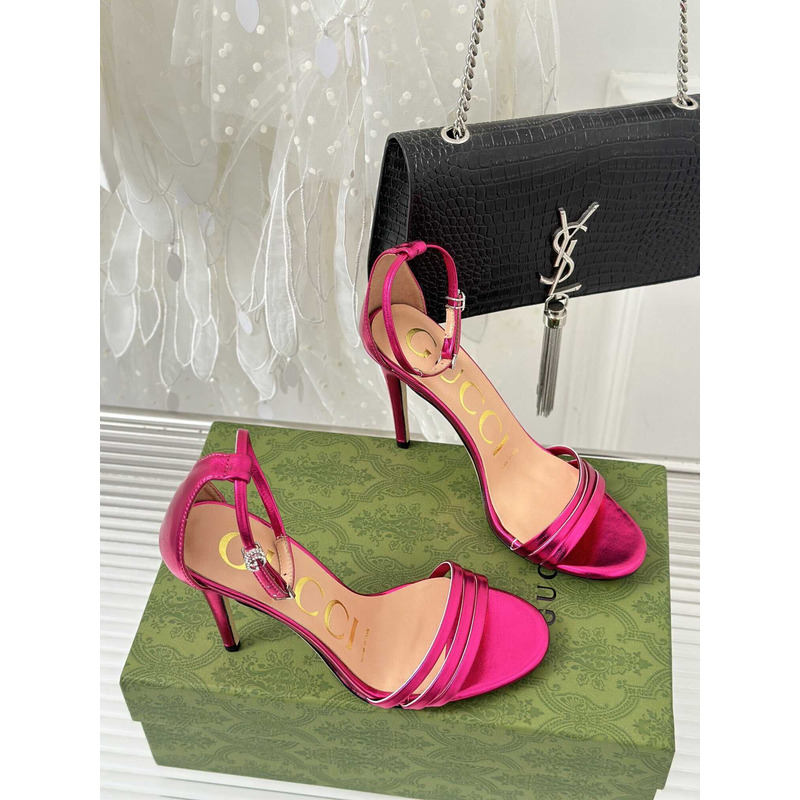 G*u*i leather strap high heel sandals rose