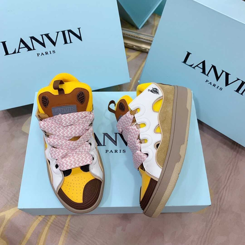 Lanvin Pre-owned Leather Curb White Yellow Brown In Pink