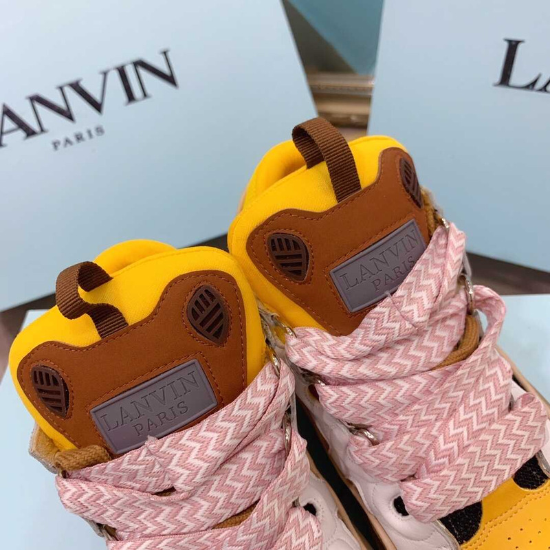 Lanvin Pre-owned Leather Curb White Yellow Brown In Pink