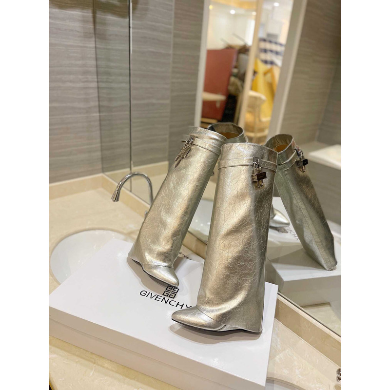 Givenchy Shark Lock Embellished Long Boots Silver