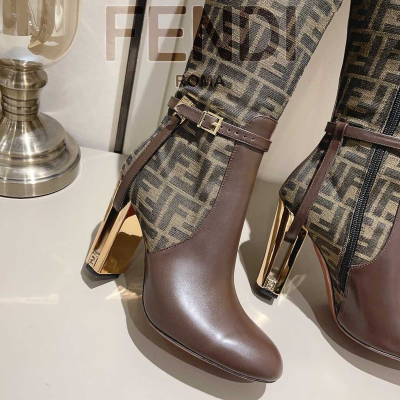 F**di delfina brown leather high heel boots