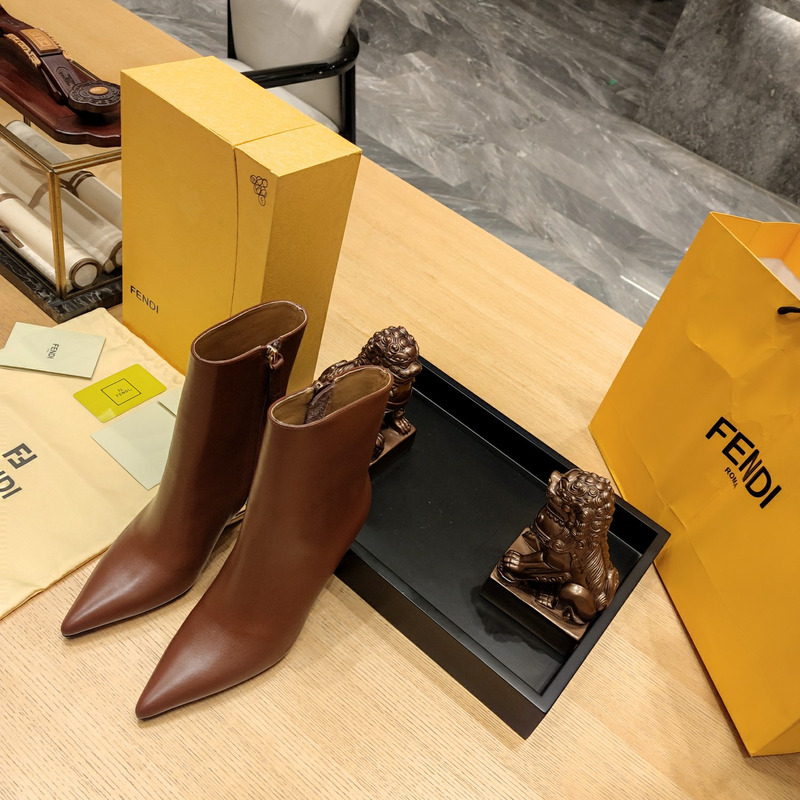 F**di lambskin metallic f-heel ankle booties brown