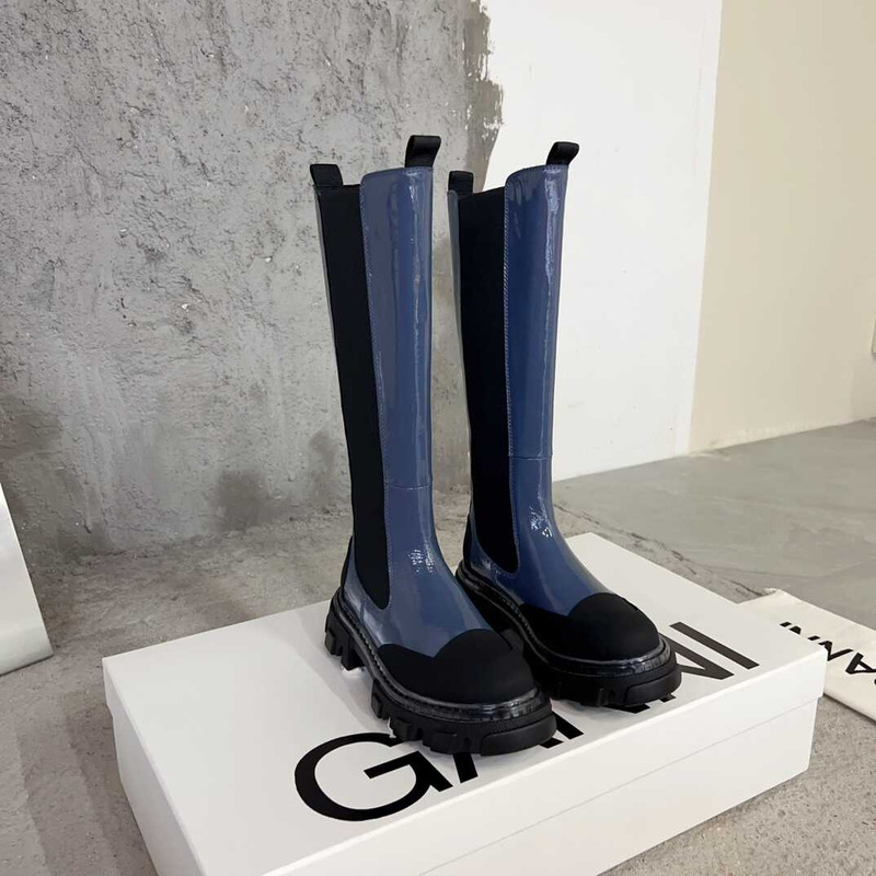 Ganni Cleated High Chelsea Boots Black And Blue