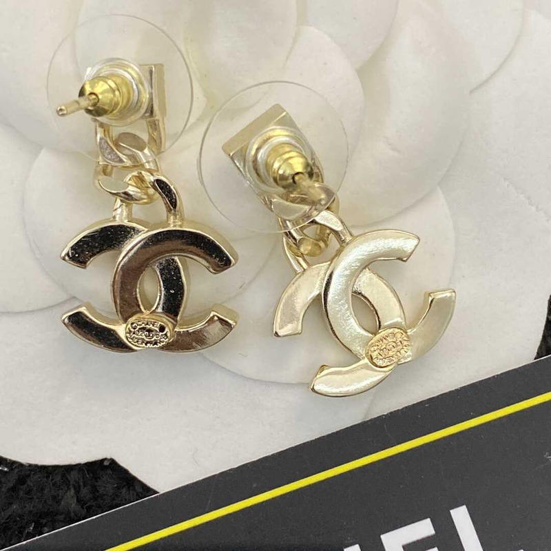Ch*el gold cc logo pendant earrings