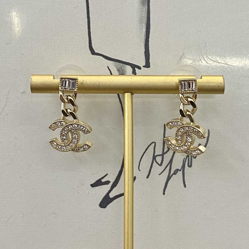 Ch*el gold cc logo pendant earrings