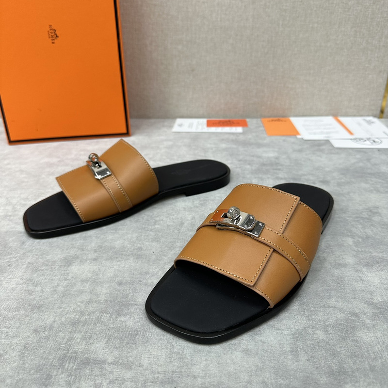H**mes kelly buckle mule sandals natural calf leather