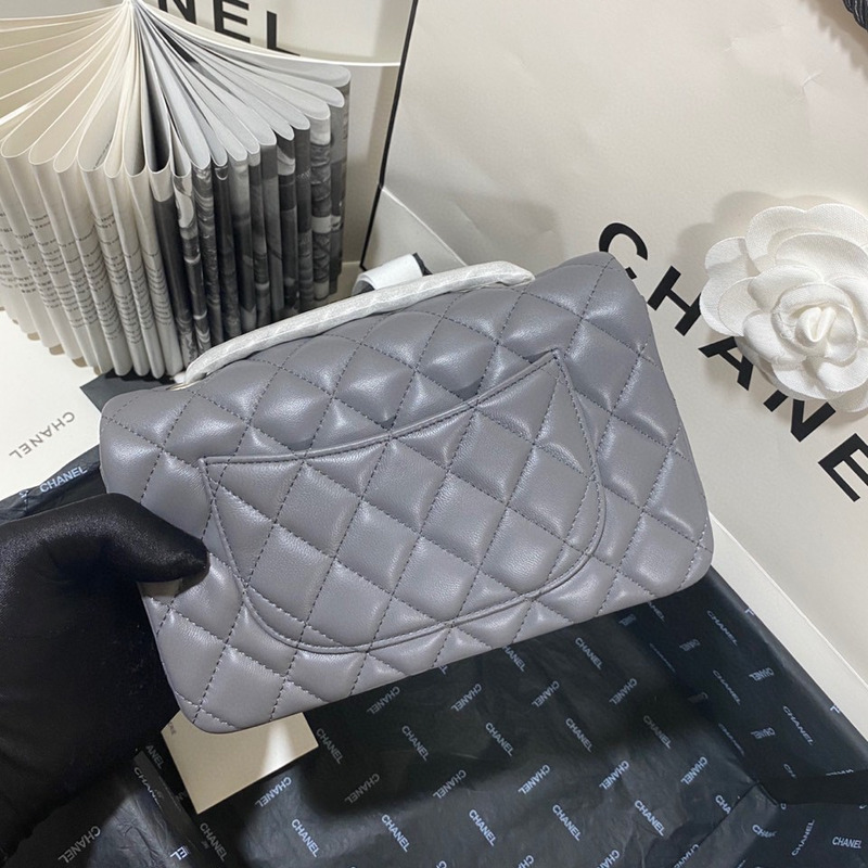 Ch*el classic flap bag lambskin leather bag grey