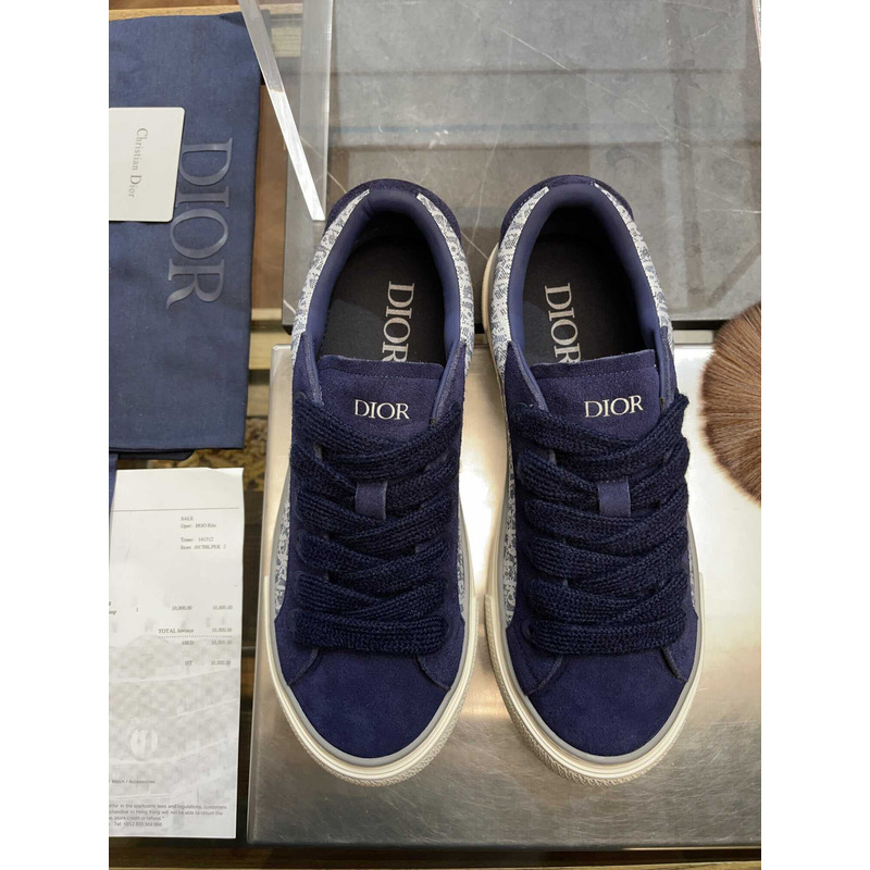 ch**an b33 sneaker navy blue D*or oblique jacquard and suede