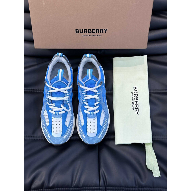 B**rry leather and suede logo print check sneaker blue