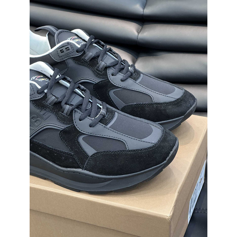 B**rry leather and suede logo print check sneaker black