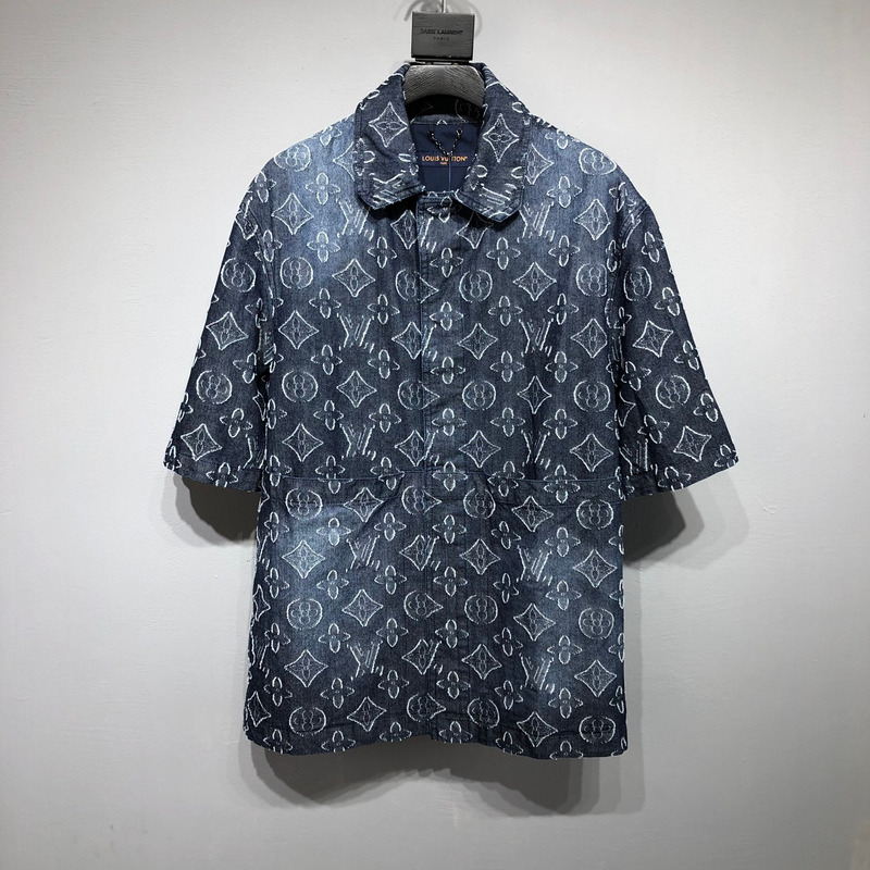 l**is V*t*n monogram short-sleeved chambray shirt indigo