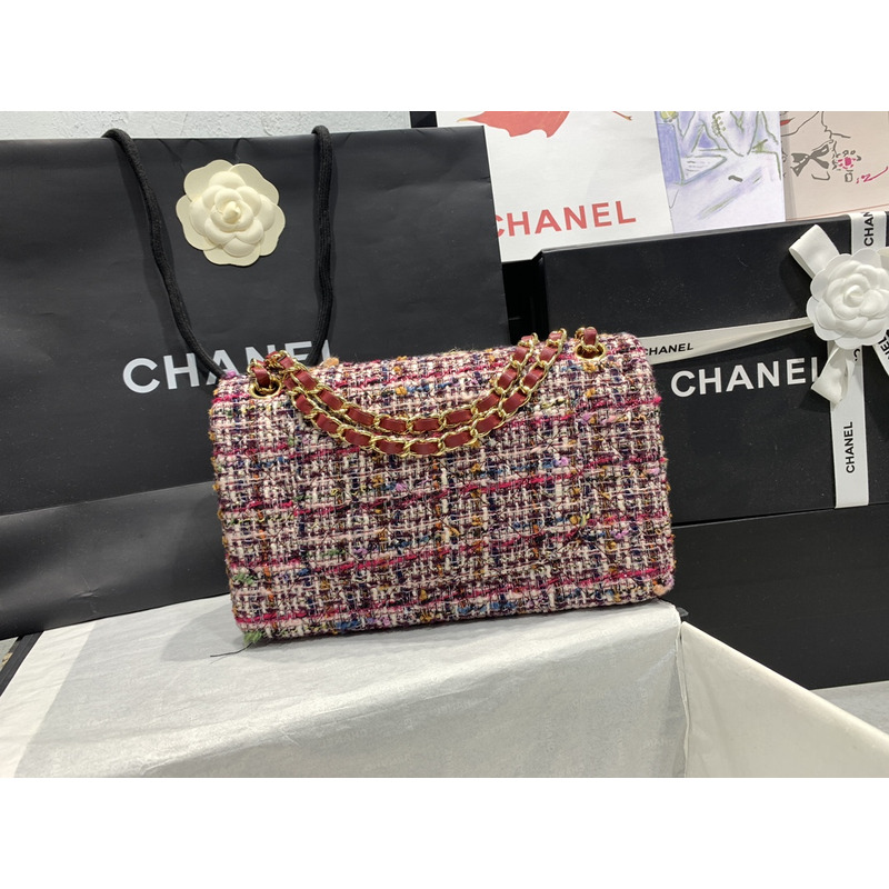 Ch*el colourful tweed classic flap bag