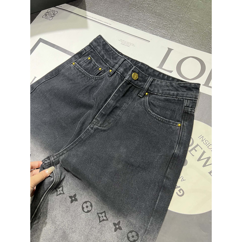 l**is V*t*n monogram denim trousers black and grey