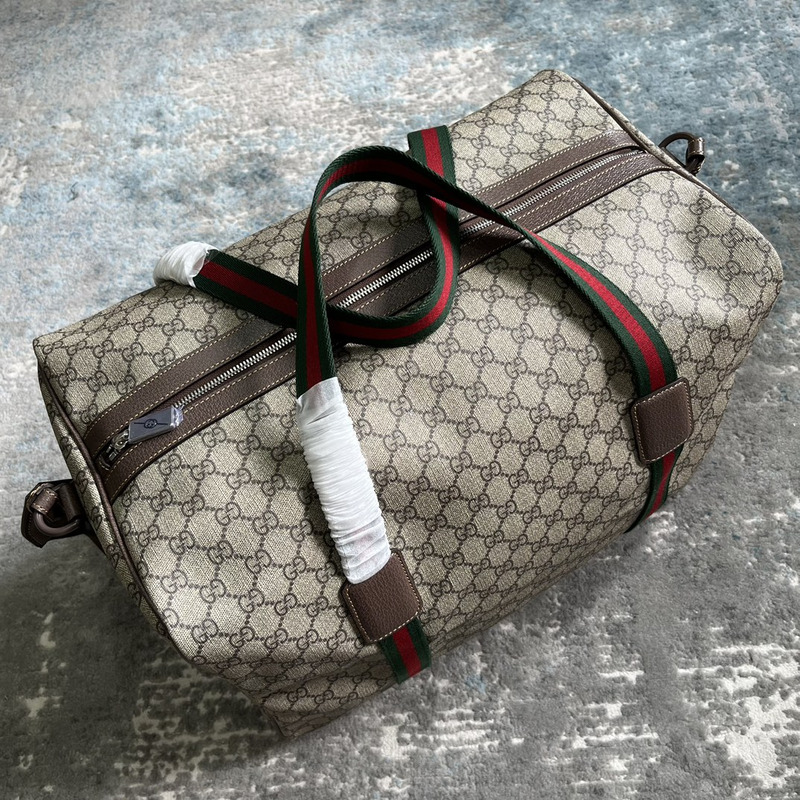 g*u*i  savoy medium duffle bag beige/ebony gg S*p*e canvas with brown leather trim