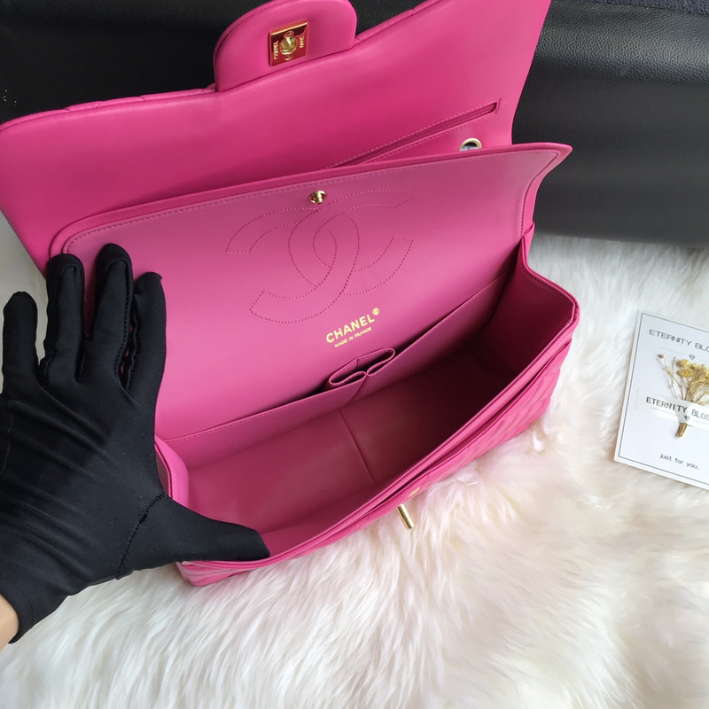 Ch*el bag jumbo double flap quilted hot pink fuchsia