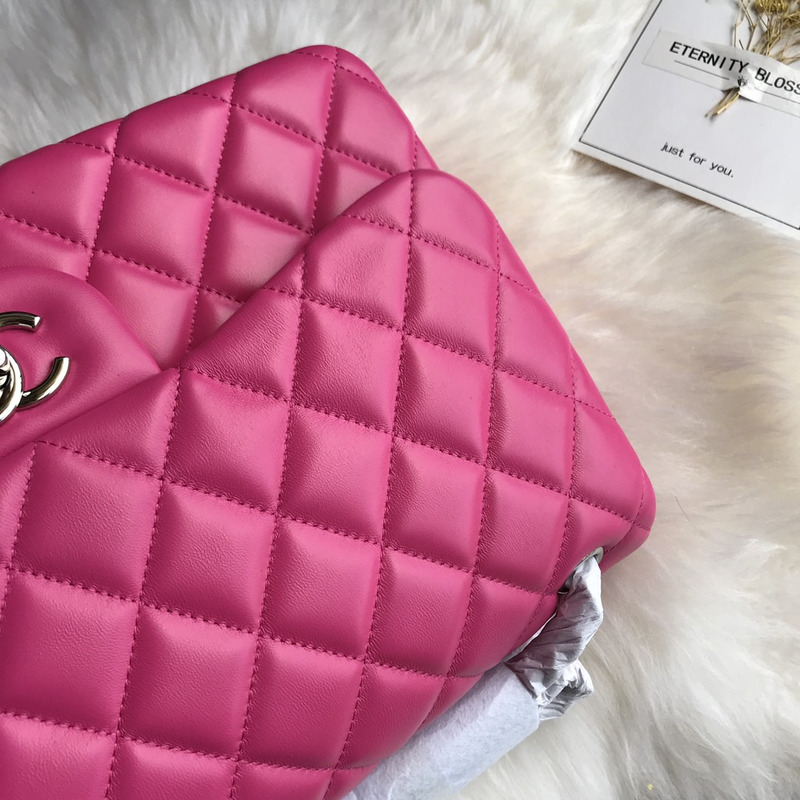 Ch*el bag jumbo double flap quilted silver hardware hot pink fuchsia