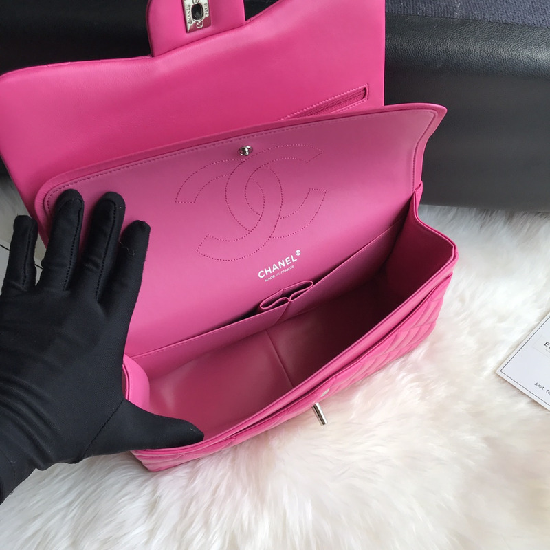 Ch*el bag jumbo double flap quilted silver hardware hot pink fuchsia