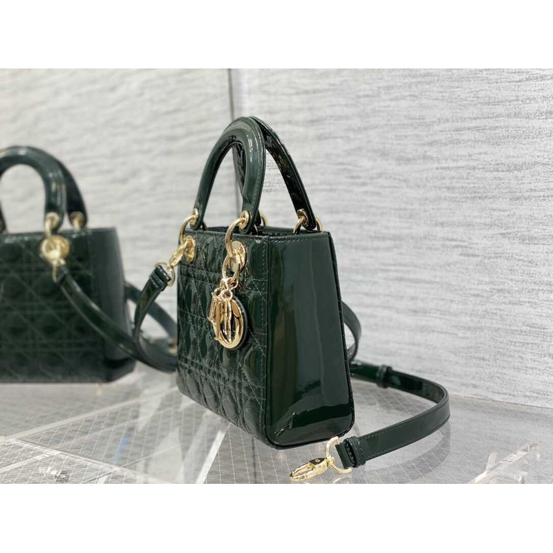 D*or small lady D*or patent leather dark green
