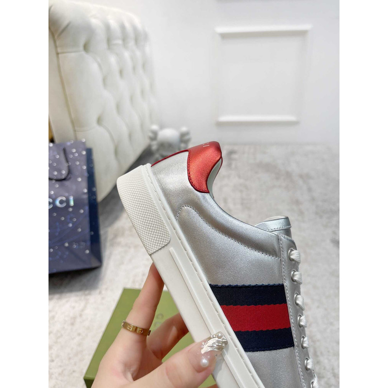 G*u*i ace sneaker with black and red web silver