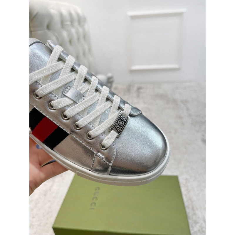 G*u*i ace sneaker with black and red web silver