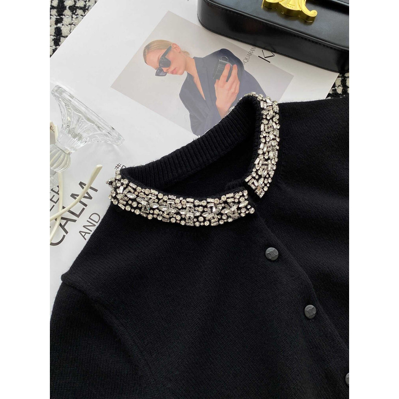 Ce**e embroidered cropped cardigan cashmere black