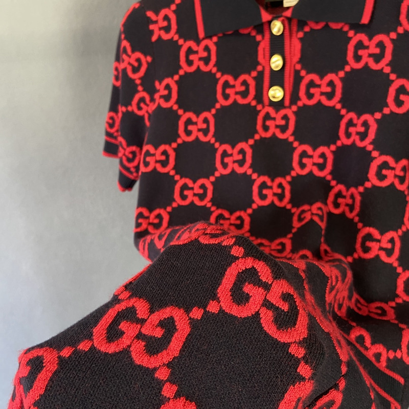 G*u*i gg cotton and silk blend polo dress red
