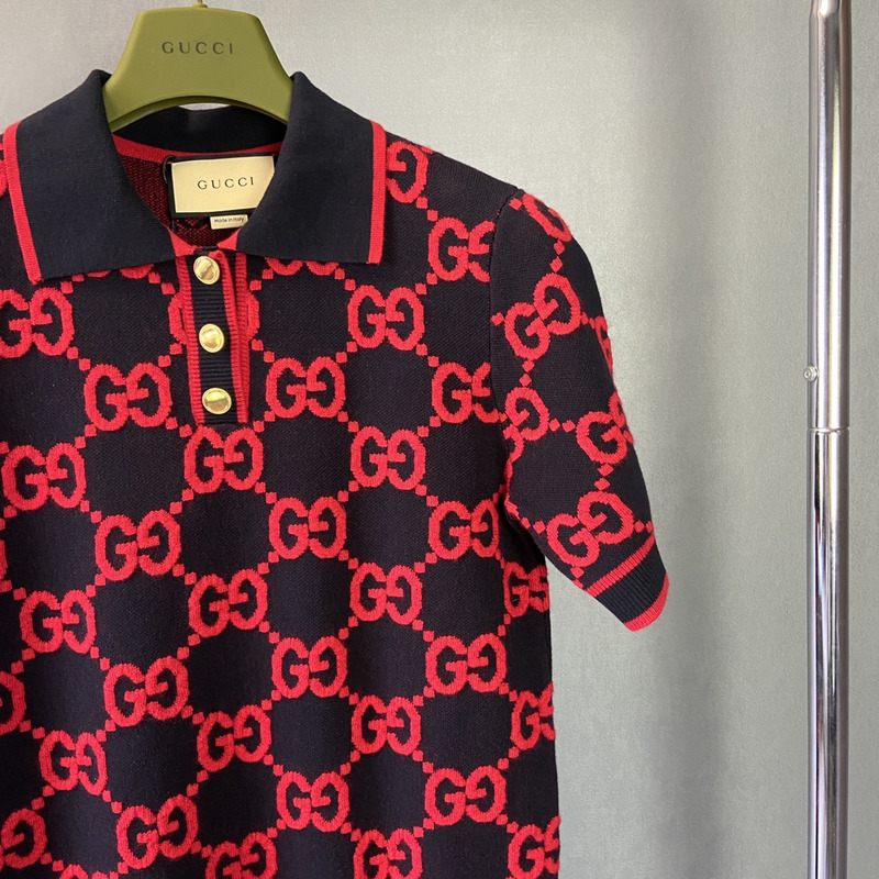G*u*i gg cotton and silk blend polo dress red