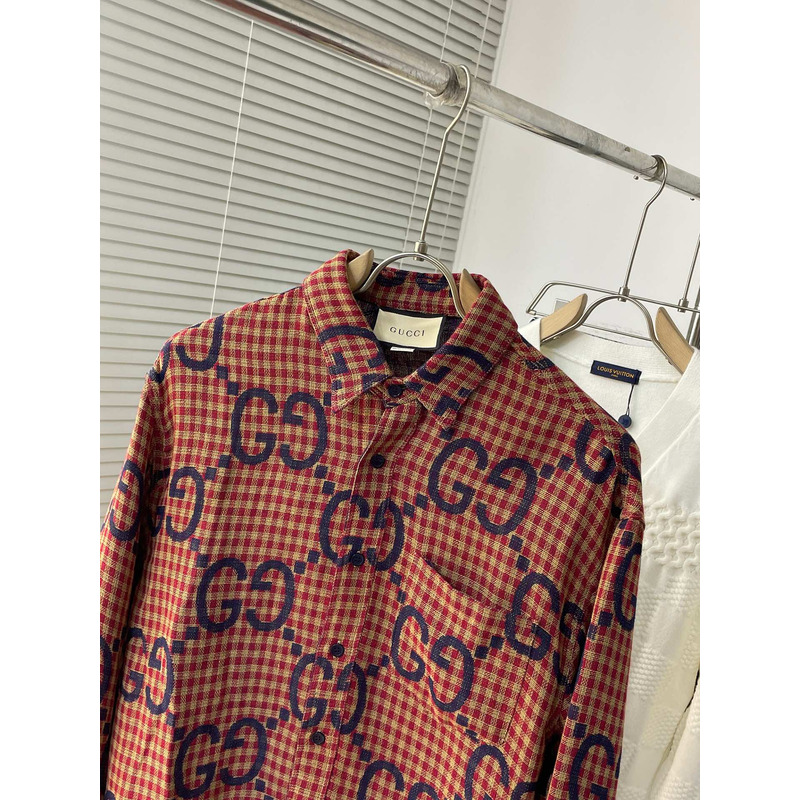 G*u*i jumbo gg canvas shirt dark red