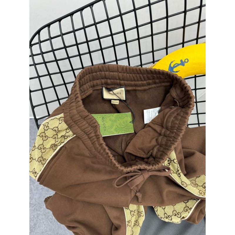 G*u*i gg stripe velour jogger pants in brown