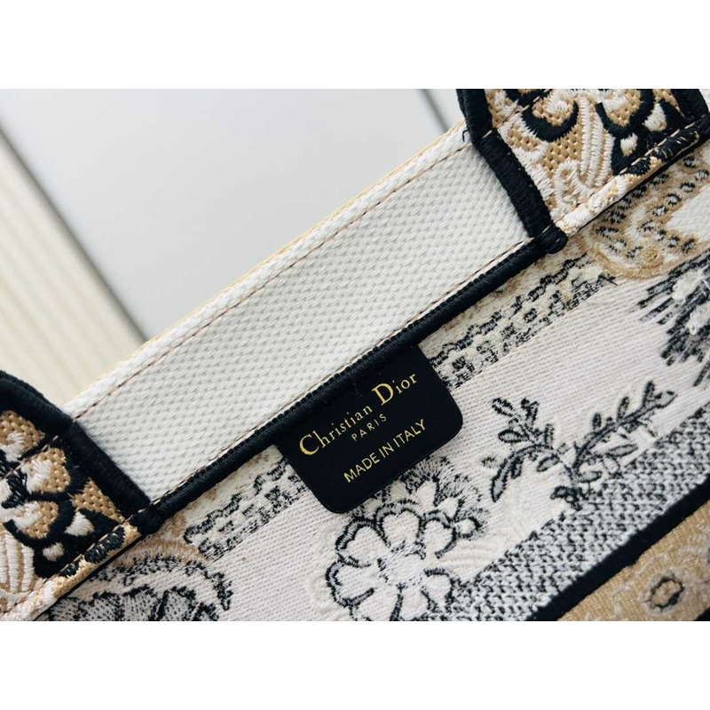 D*or medium book tote beige multicolor butterfly bandana embroidery