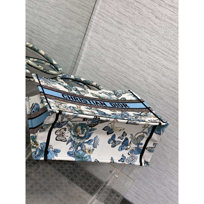 D*or medium book tote handbag butterfly embroidery white blue
