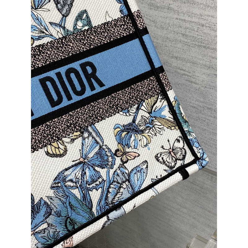 D*or medium book tote handbag butterfly embroidery white blue