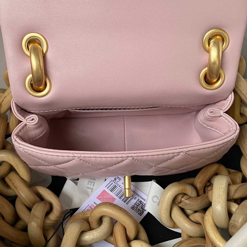 Ch*el mini flap bag lambskin & ash-wood light pink