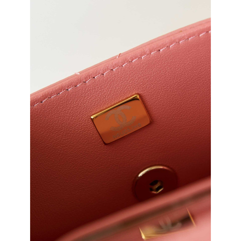 Ch*el top handle calfskin bag coral