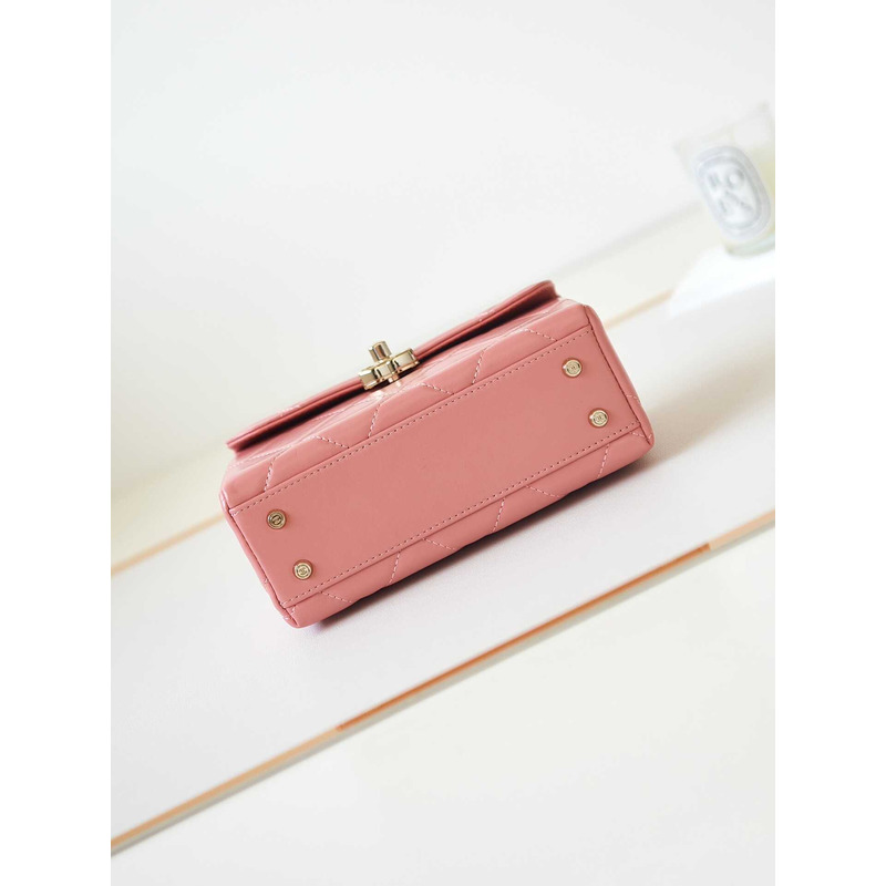 Ch*el top handle calfskin bag coral